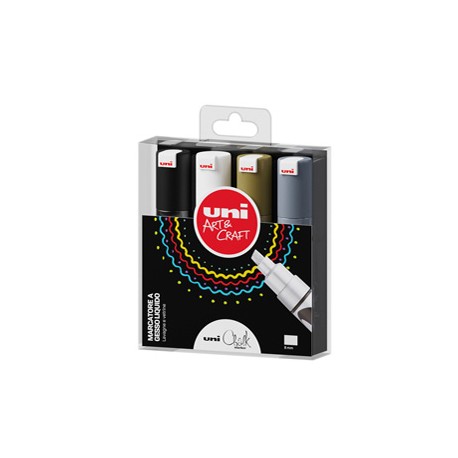 Marcatore a gesso liquido Uni Chalk Marker - punta scalpello da 1,80-2,50 mm - colori assortiti - Uni Mitsubishi - busta