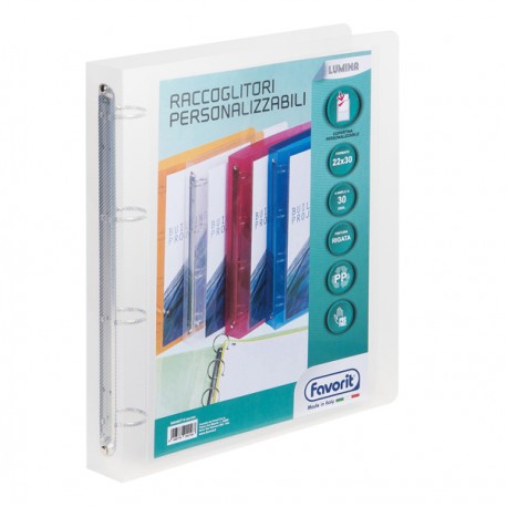 Raccoglitore personalizzabile Lumina - 22 x 30 cm - 4 anelli tondi 30 mm - PP - trasparente - Favorit