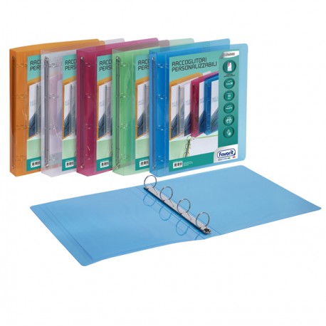 Raccoglitore personalizzabile Lumina - 22 x 30 cm - 4 anelli tondi 30 mm - PP - colori assortiti - Favorit