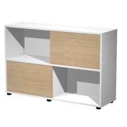 Libreria bassa Tetris a 2 ripiani ante scorrevoli - 120x35x79 cm - bianco/rovere - Artexport