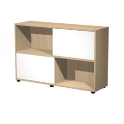 Libreria bassa Tetris a 2 ripiani ante scorrevoli - 120x35x79 cm - rovere/bianco - Artexport