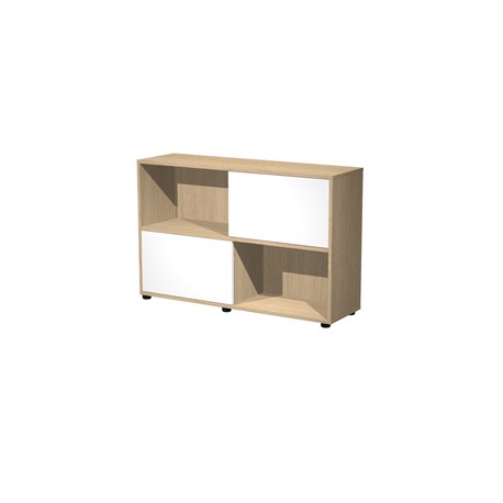 Libreria bassa Tetris a 2 ripiani ante scorrevoli - 120x35x79 cm - rovere/bianco - Artexport