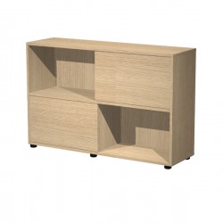 Libreria bassa Tetris a 2 ripiani ante scorrevoli - 120x35x79 cm - rovere/rovere - Artexport