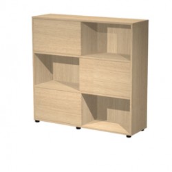 Libreria bassa Tetris a 3 ripiani ante scorrevoli - 120x35x116 cm - rovere/rovere - Artexport