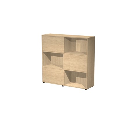 Libreria bassa Tetris a 3 ripiani ante scorrevoli - 120x35x116 cm - rovere/rovere - Artexport