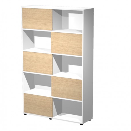 Libreria alta Tetris - 5  ripiani - ante scorrevoli - 120 x 35 x191 cm - rovere/bianco - Artexport