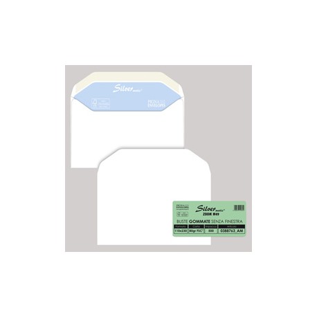 Busta Silver Matic FSC® - senza finestra - gommata - 11 x 23 cm - 80 gr - bianco - Pigna - conf. 500 pezzi