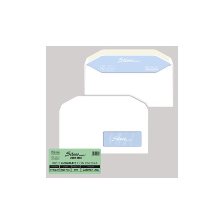 Busta Silver Matic Lux FSC® - con finestra - gommata - 11 x 23 cm - 80 gr - bianco - Pigna - conf. 500 pezzi