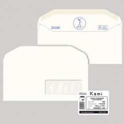 Buste bianche Kami - in carta riciclata - con finestra - 110x230 mm - 100 gr - Pigna - conf. 500 pezzi