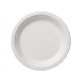 Piatto piano monouso Bio - rotondo - diametro 22 cm - cellulosa/canna da zucchero - bianco - Leone - conf. 50 pezzi