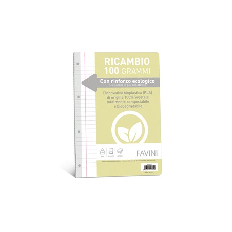 Ricambi forati riforzati ecologico - A4  - 1 rigo c/margine - 100 gr - Favini - conf. 40 pezzi
