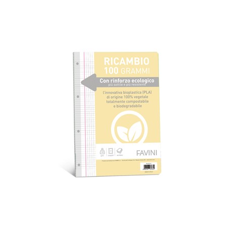 Ricambi forati riforzati ecologico - A4 - 5mm c/margine - 100gr -Favini - conf. 40 pezzi