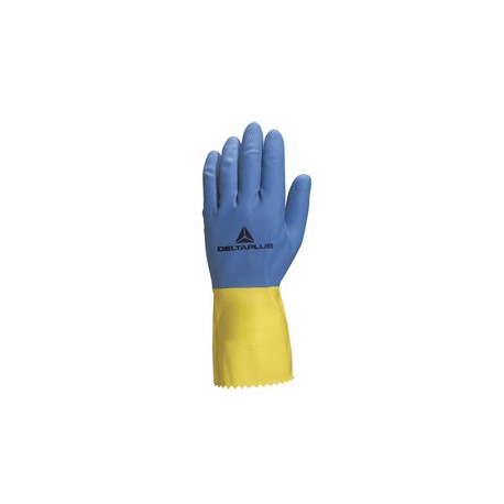 Guanti da lavoro industriale Duocolor 330 - lattice floccato cotone - taglia 08/09 - blu/giallo - Deltaplus