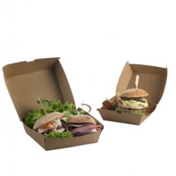 Scatole per hamburger Street Food in carta kraft - 16x16x9 cm - Leone - conf. 50 pezzi