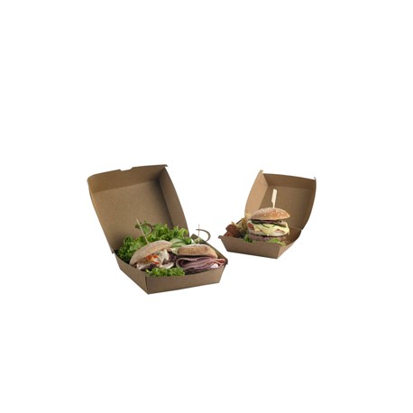 Scatole per hamburger Street Food in carta kraft - 16 x 16 x 9 cm - Leone - conf. 50 pezzi