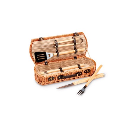 Set barbecue 5 attrezzi - valigetta di vimini - 13 x 26 x 61 cm - Garden Friend
