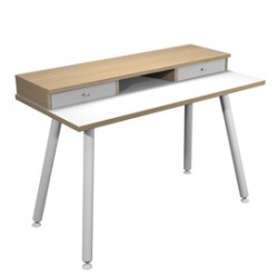 Postazione Home-Office - con sopralzo - gambe in metallo -120 x 60 x H 74,4 cm - bianco / rovere - Artexport