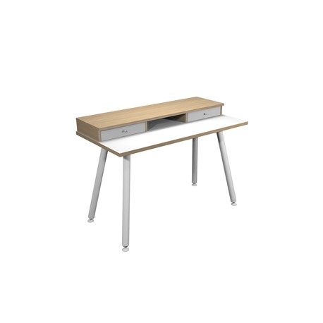 Postazione Home-Office - con sopralzo - gambe in metallo -120 x 60 x H 74,4 cm - bianco / rovere - Artexport