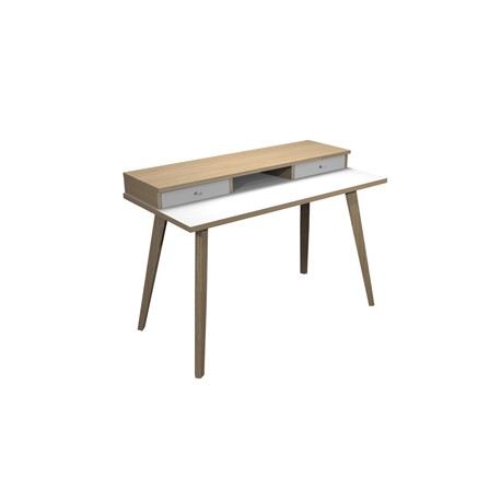 Postazione Home-Office - con sopralzo - gambe in legno -120 x 60 x H 74,4 cm - bianco / rovere - Artexport