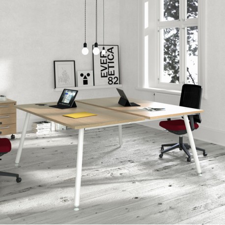 Scrivania Skinny Metal a 2 postazioni contrapp. - 120 x 166 cm - bianco / rovere