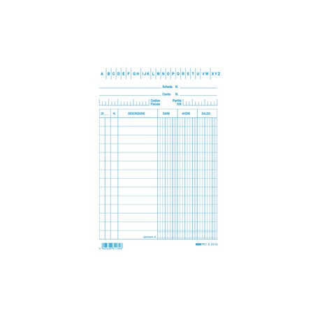 Schede dare/avere/saldo -  15 x 10,5 cm - blu - Edipro - conf. 100 pezzi