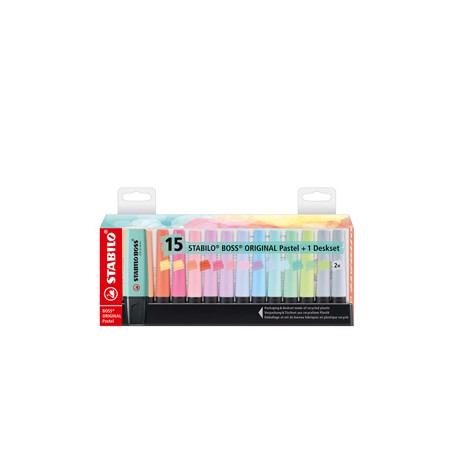 Evidenziatore Stabilo Boss Pastel - colori assortiti - tratto 2 - 5 mm - Stabilo - deskset 15 pezzi