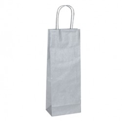 Shoppers portabottiglie - carta biokraft - 14 x 9 x 38 cm - argento - Mainetti Bags - conf. 20 pezzi