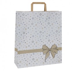 Shoppers - con maniglie piattina - carta - 22 x 10 x 29 cm - fantasia stellata - bianco - Mainetti Bags - conf. 25 pezzi