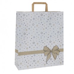 Shoppers - maniglie piattina - 22 x 10 x 29 cm - carta kraft - stars bianco - Mainetti Bags - conf. 25 pezzi