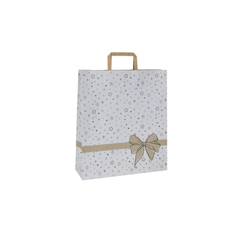 Shoppers - maniglie piattina - 22 x 10 x 29 cm - carta kraft - stars bianco - Mainetti Bags - conf. 25 pezzi