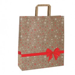Shoppers - con maniglie piattina - carta - 22 x 10 x 29 cm - fantasia stellata - rosso - Mainetti Bags - conf. 25 pezzi