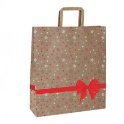 Shoppers - maniglie piattina - 22 x 10 x 29 cm - carta kraft - stars rosso - Mainetti Bags - conf. 25 pezzi