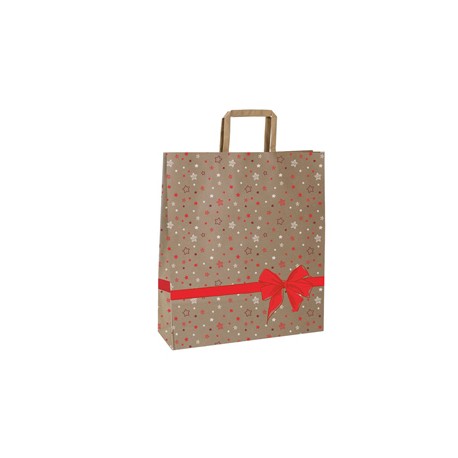 Shoppers - maniglie piattina - 22 x 10 x 29 cm - carta kraft - stars rosso - Mainetti Bags - conf. 25 pezzi