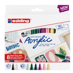 Marcatore permanente acrilico Start Easy Set Nordic - punta tonda fine e media - colori assortiti - Edding - conf. 8 pez