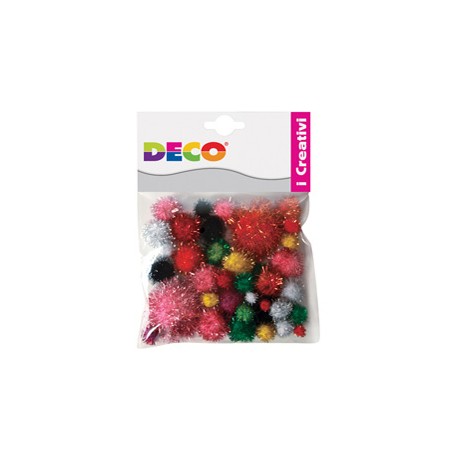 Pompons Lamè - 7-28 mm - colori assortiti - Deco - conf. 40 pezzi