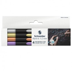 Pennarello Metallic Liner 020 - punta 1-2 mm - colori assortiti - Schneider - conf. 4 pezzi