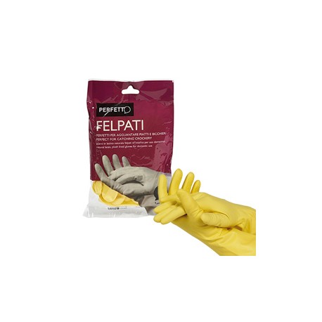 Guanti in lattice - felpati - taglia L/8 - giallo - Perfetto - blister 2 pezzi