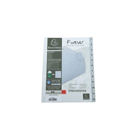 Intercalare numerico - PP riciclato - A4 - 12 tasti - grigio - Exacompta