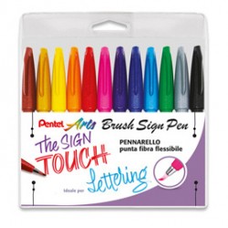 Pennarello Brush Sign Pen - colori assortiti - Pentel - conf. 12 pezzi