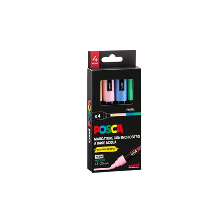 Marcatore Uni Posca PC5M - punta media 1,8-2,5 mm - colori assortiti pastel - Uni Mitsubishi - conf. 4 pezzi