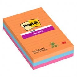 Blocco Post it® Super Sticky - 4690-3SS-BOOS - a righe - 101 x 152 mm - colori Boost - 90 fogli - Post it® - conf. 3 pez