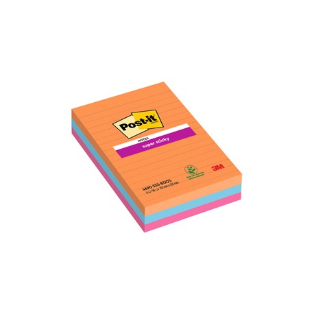 Blocco Post it® Super Sticky - 4690-3SS-BOOS - a righe - 101 x 152 mm - colori Boost - 90 fogli - Post it® - conf. 3 pez