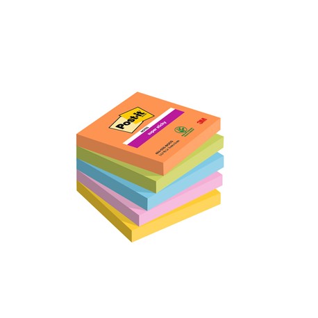 Blocco Post it® Super Sticky - 654-5SS-BOOS - 76 x 76 mm - colori Boost - 90 fogli - Post it® - conf. 5 pezzi