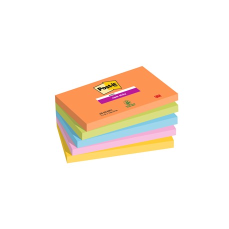 Blocco Post it® Super Sticky - 654-5SS-OAS - 76 x 127 mm - colori Boost - 90 fogli - Post it® - conf. 5 pezzi