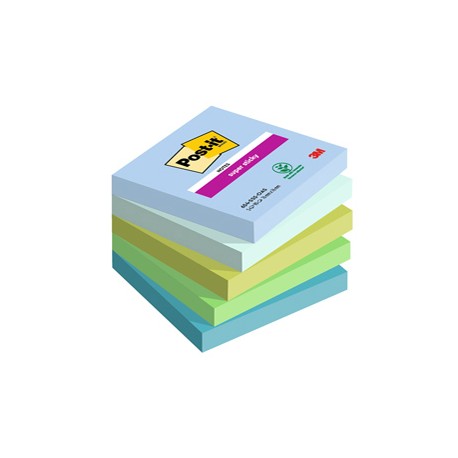 Blocco Post it® Super Sticky - 654-5SS-OAS - 76 x 76 mm - colori Oasis -  90 fogli - Post it® - conf. 5 pezzi