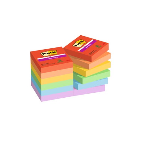 Blocco Post it® Super Sticky - 622-12SS-PLAY - 47,6 x 47,6 mm - colori Playful - 90 fogli - Post it® - conf. 12 pezzi