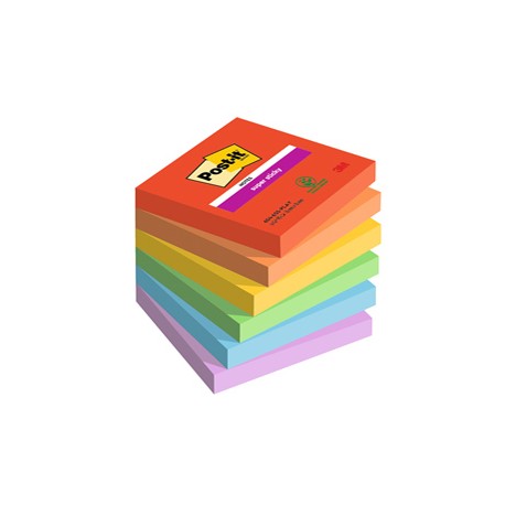 Blocco Post it® Super Sticky - 654-6SS-PLAY - 76 x 76 mm - colori Playful - 90 fogli - Post it® - conf. 6 pezzi