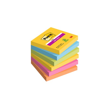 Blocco Post it® Super Sticky - 654-6SS-CARN - 76 x 76 mm - colori Carnival - 90 fogli - Post it® - conf- 6 pezzi