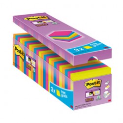 Blocco foglietti Post it® Super Sticky - 654-SS-VP24COL - 76 x 76 mm - colori assortiti - 90 fogli - Post it® - conf. 24