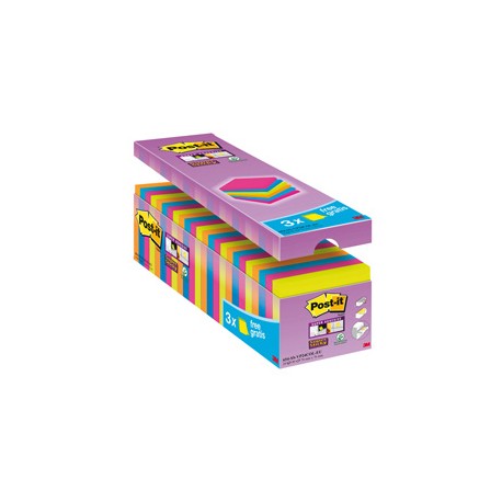 Blocco foglietti Post it® Super Sticky - 654-SS-VP24COL - 76 x 76 mm - colori assortiti - 90 fogli - Post it® - conf. 24